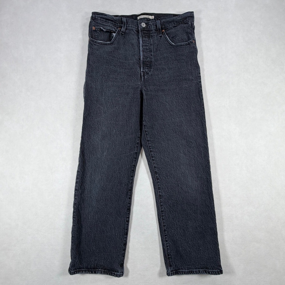Levis Premium Big E Ribcage Straight Ankle Jeans Womens 31 Washed Black
